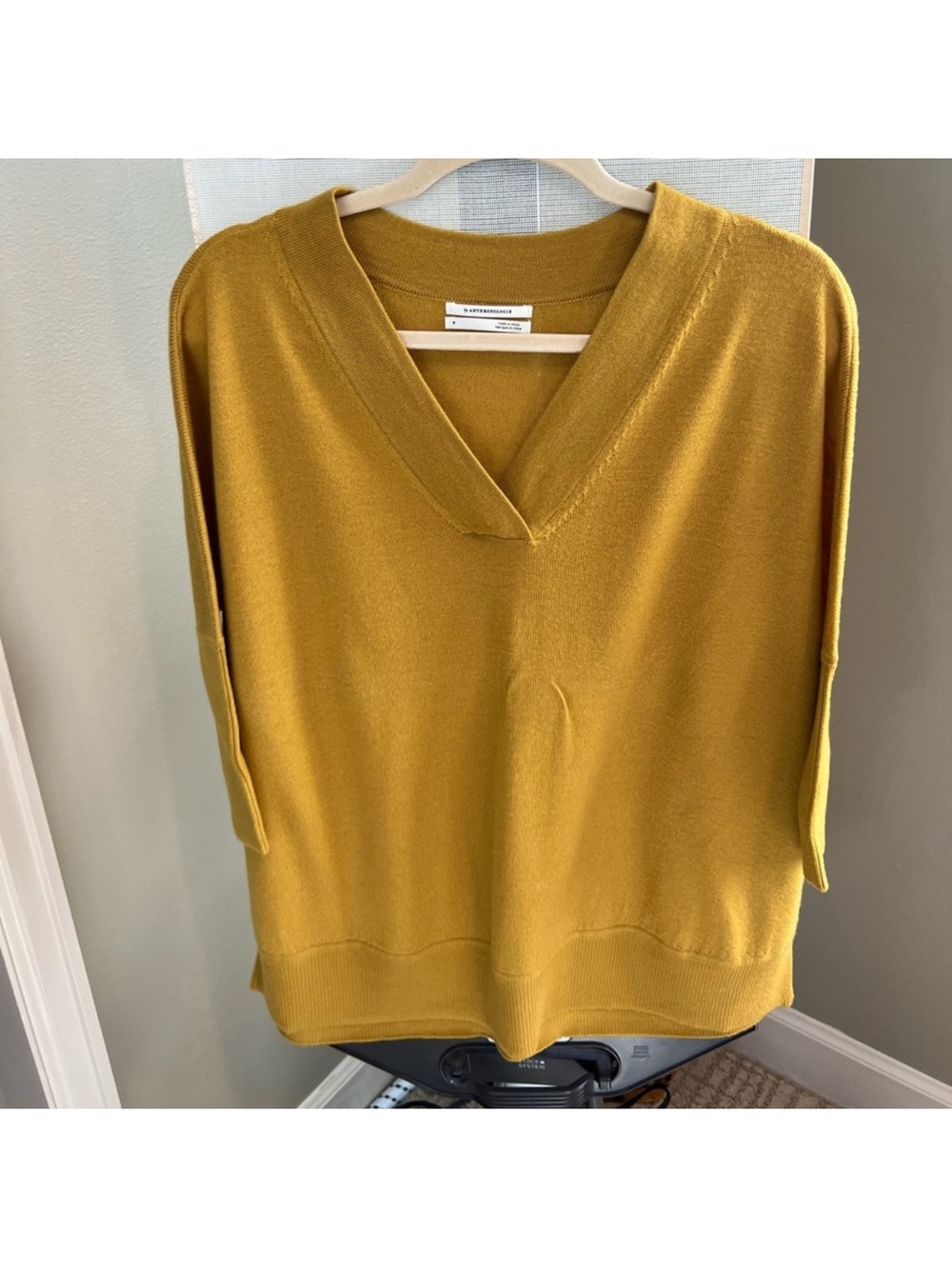 Anthropologie Mustard Yellow V-Neck Sweater